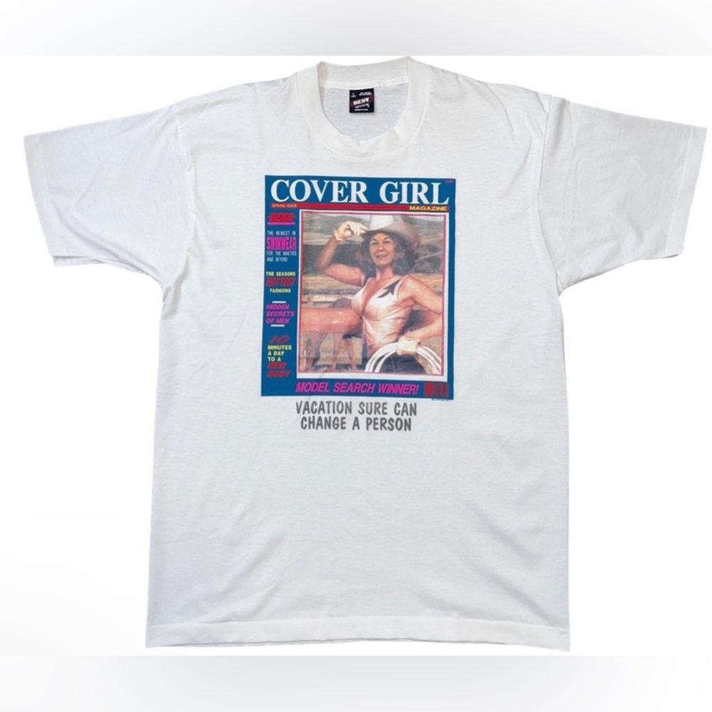 Cover Girl Magazine Photo Tee Rare 90s Era White/Blue Mens Large